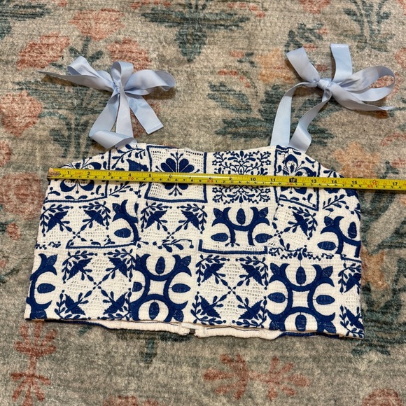 Anthropologie Maeve Blue and White Embroidered Tile Print Skirt & Crop Top Set - Picture 10 of 16
